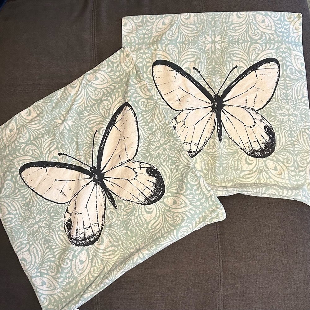 Set of Butterfly Decorative Square Pillowcases (Inserts / Stuffing not included)